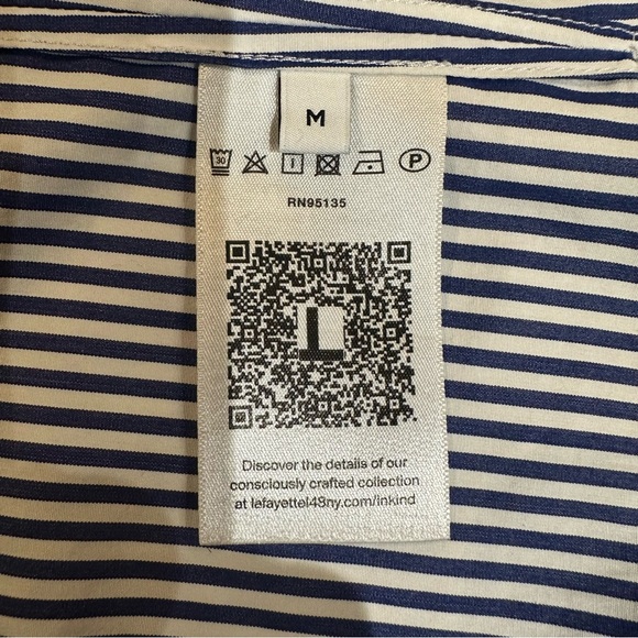 Lafayette 148 - Striped Button Down Long Sleeve Shirt - Blue White - Size M - Picture 11 of 12